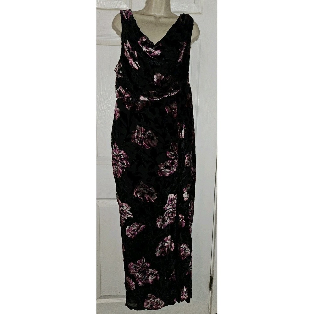 New Lulus Womens‎ XL Velvet Accent Maxi Drape Dress Black Floral Garden Wedding